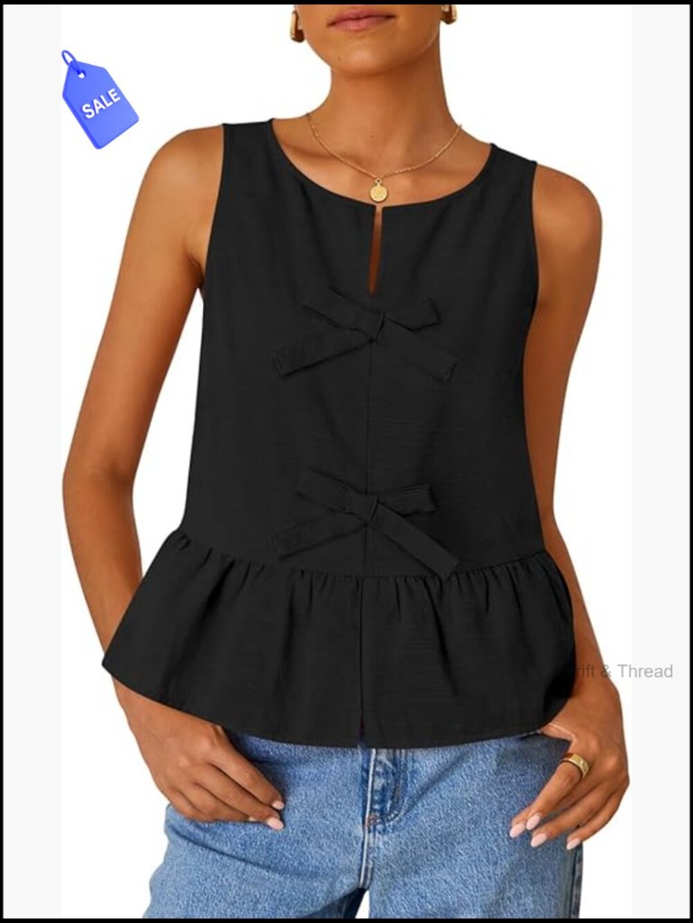 Sleeveless Peplum Tank Top Crewneck Loose Flowy Ruffle Babydoll Blouse